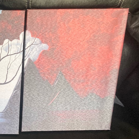 Santin Canvas Wall Art: 3 Piece Panels of Abstract Tree & Cloud Scene - Picture 4 of 13